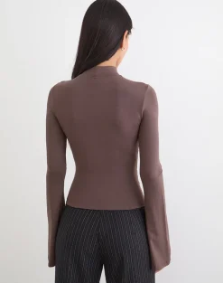 Nell High Neck Long Sleeve Top in Jersey Coffee Quartz