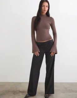 Nell High Neck Long Sleeve Top in Jersey Coffee Quartz