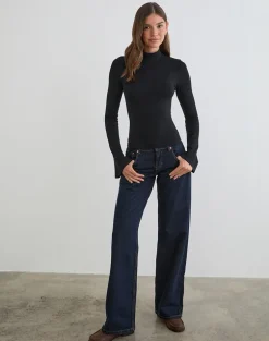 Nell High Neck Long Sleeve Top in Rayon Jersey Black