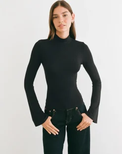 Nell High Neck Long Sleeve Top in Rayon Jersey Black