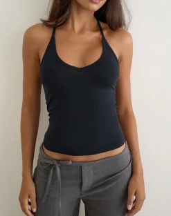 Nemue Plunge Racerback Top in Black