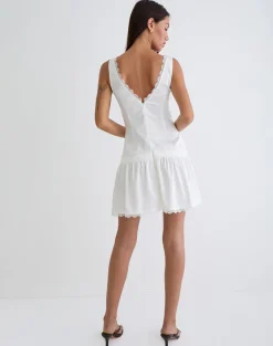 Nesha Ruffle Satin Mini Dress in White
