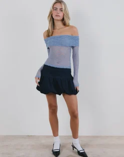 Nesta Bardot Top in Unlined Lace Blue
