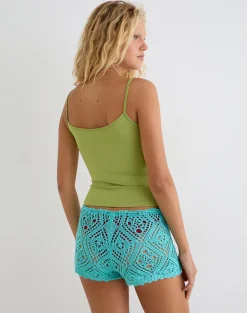 Neya Hot Pant in Crochet Knit Aqua Sky