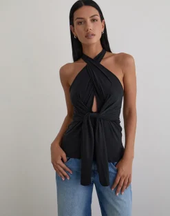 Nezuko Multi Tie Long Sleeve Top in Cupro Black