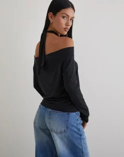 Nezuko Multi Tie Long Sleeve Top in Cupro Black