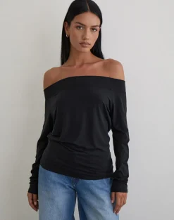 Nezuko Multi Tie Long Sleeve Top in Cupro Black
