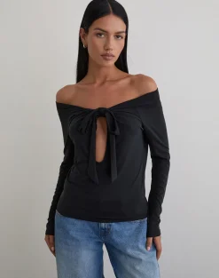 Nezuko Multi Tie Long Sleeve Top in Cupro Black