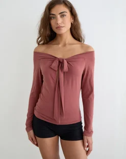 Nezuko Multi Tie Long Sleeve Top in Cupro Dark Rose