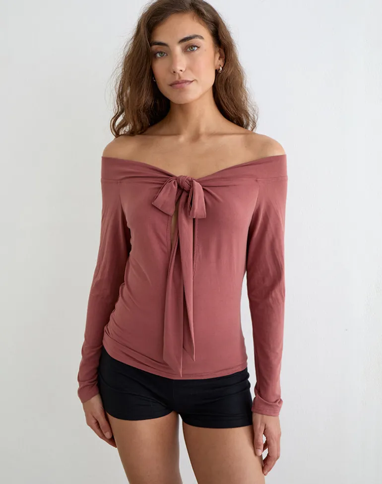 Nezuko Multi Tie Long Sleeve Top in Cupro Dark Rose