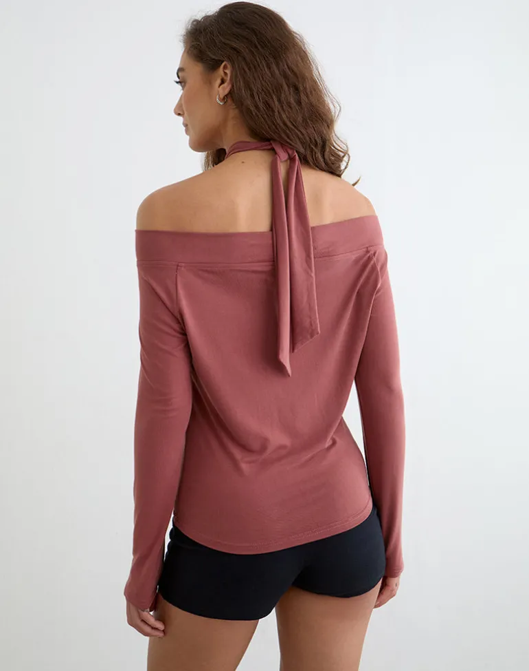 Nezuko Multi Tie Long Sleeve Top in Cupro Dark Rose