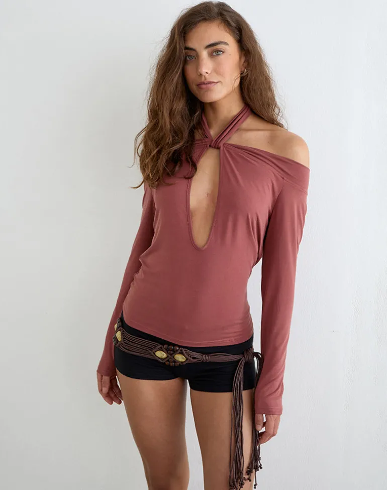 Nezuko Multi Tie Long Sleeve Top in Cupro Dark Rose
