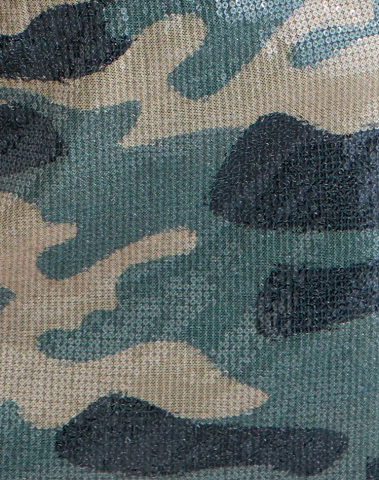 Nidya Mini Skirt in Camo Sequin Khaki Green