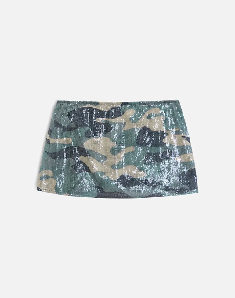 Nidya Mini Skirt in Camo Sequin Khaki Green