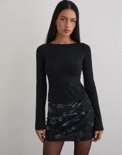 Nidya Mini Skirt in Leaf Velvet Dark Blue