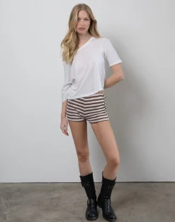 Nikaya Shorts in Knit Stripe White and Brown