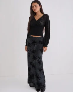 Nilara Wrap Top in Pointelle Knit Black