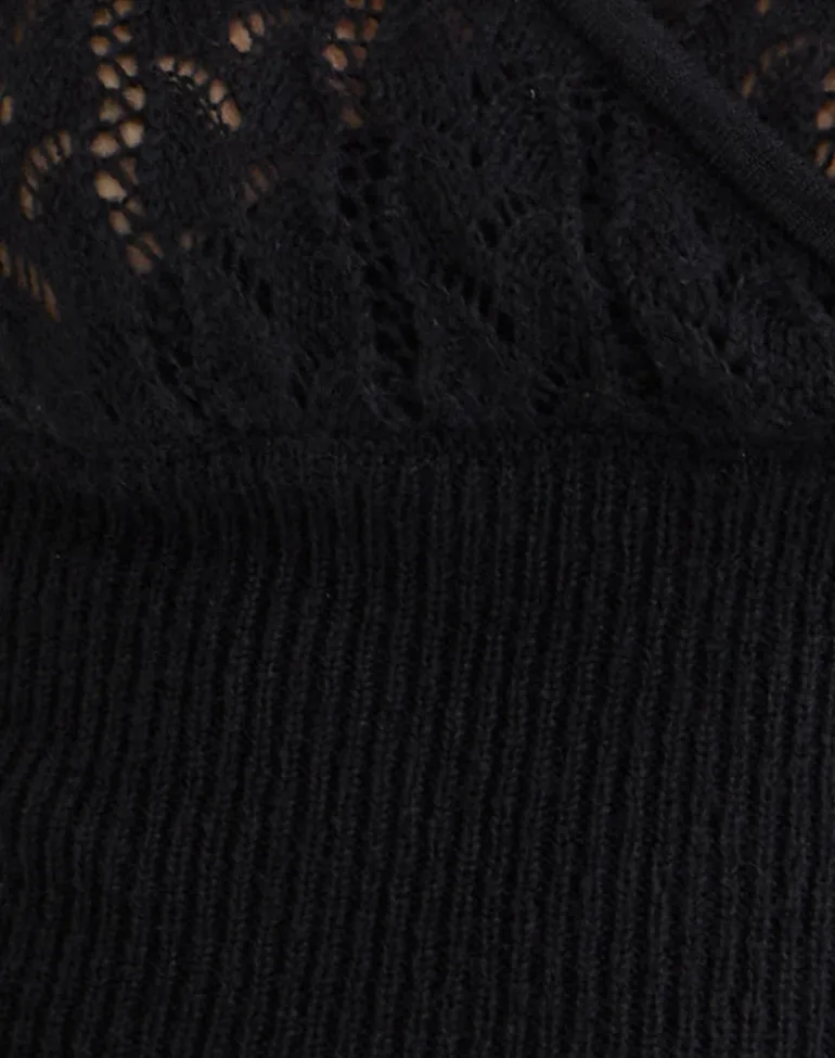Nilara Wrap Top in Pointelle Knit Black