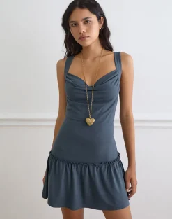 Nilima Cowl Neck Mini Dress in Rayon Jersey Ocean Storm