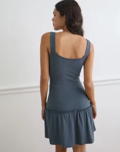 Nilima Cowl Neck Mini Dress in Rayon Jersey Ocean Storm