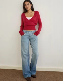 Nilza Wrap Top in Knit Red