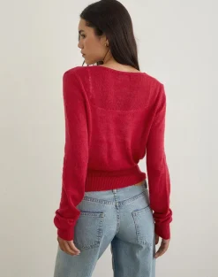 Nilza Wrap Top in Knit Red