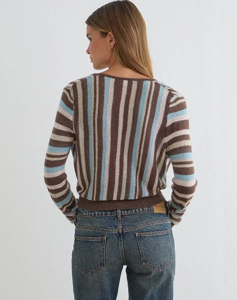 Nilza Wrap Top in Knit Stripe Brown