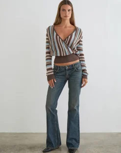 Nilza Wrap Top in Knit Stripe Brown