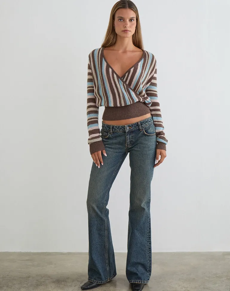Nilza Wrap Top in Knit Stripe Brown