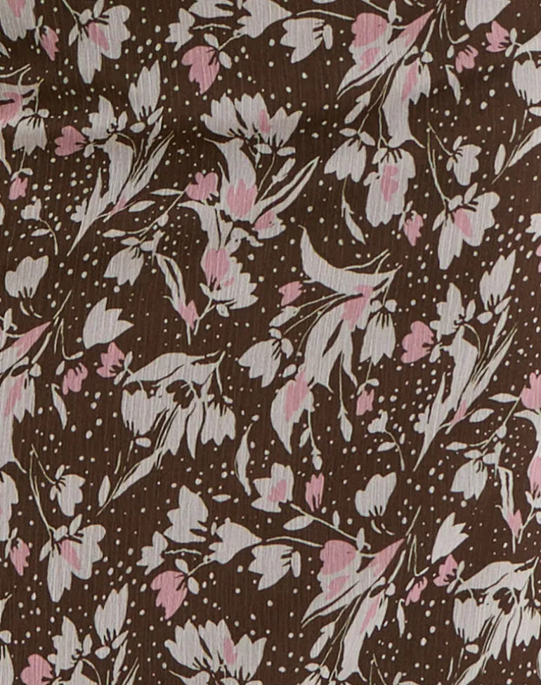 Nimas Midi Skirt in Brown and Pink Polka Flower Chiffon