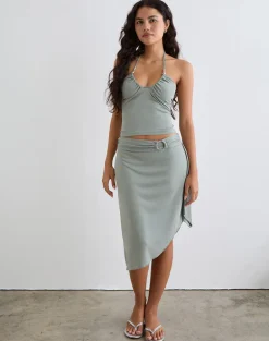 Nina Beaded Halter Top in London Fog
