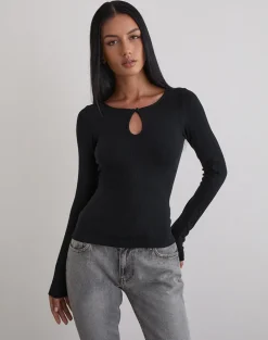 Nique Long Sleeve Top in Thick Rib Black