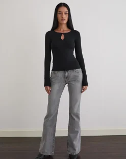 Nique Long Sleeve Top in Thick Rib Black
