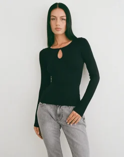 Nique Long Sleeve Top in Thick Rib Black