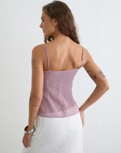 Nisara Cami Top in Dusty Mauve with Coma Studs