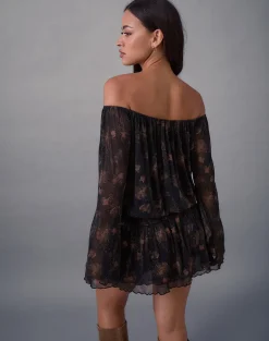 Nisha Long Sleeve Mini Dress in Black with Bronze Shimmer