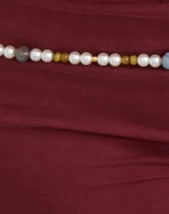 Nissa Short with Pearl Trim in Cupro Burgundy