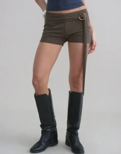 Nivaya Micro Short with Wrap Belt in Cupro Dark Brown
