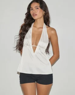 Nobara Longline Halterneck Top in Jacquard Ivory