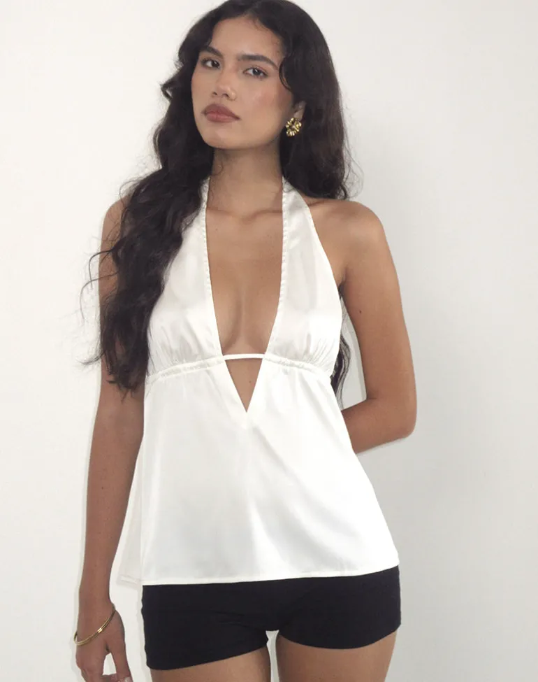 Nobara Longline Halterneck Top in Jacquard Ivory