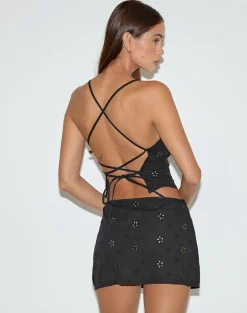 Nobita Cami Top in Flower Broderie Black