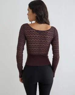 Nolita Ribbed Waist Top in Lace Dark Plum