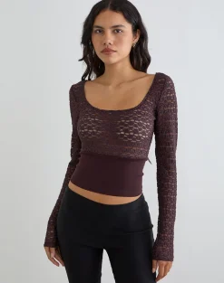 Nolita Ribbed Waist Top in Lace Dark Plum