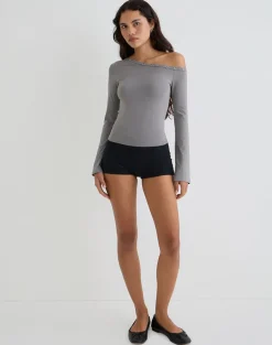 Noraba One Shoulder Top in Grey with Eyelets