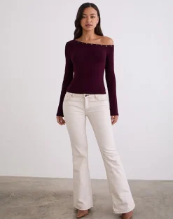 Noraba One Shoulder Top in Red Wood with Eyelets