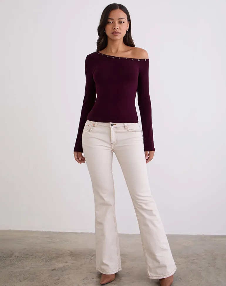 Noraba One Shoulder Top in Red Wood with Eyelets