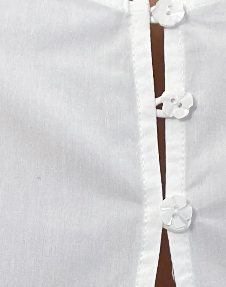 Norya Puff Sleeve Top in Poplin White