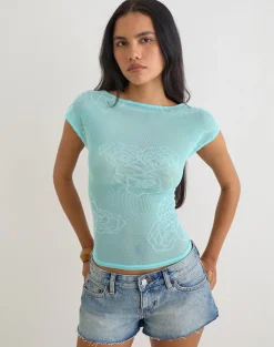 Nova Top in Flock Floral Doodle Blue