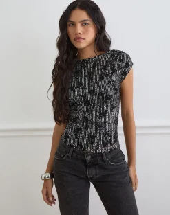 Nova Top in Floral Sequin Black