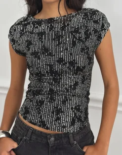 Nova Top in Floral Sequin Black
